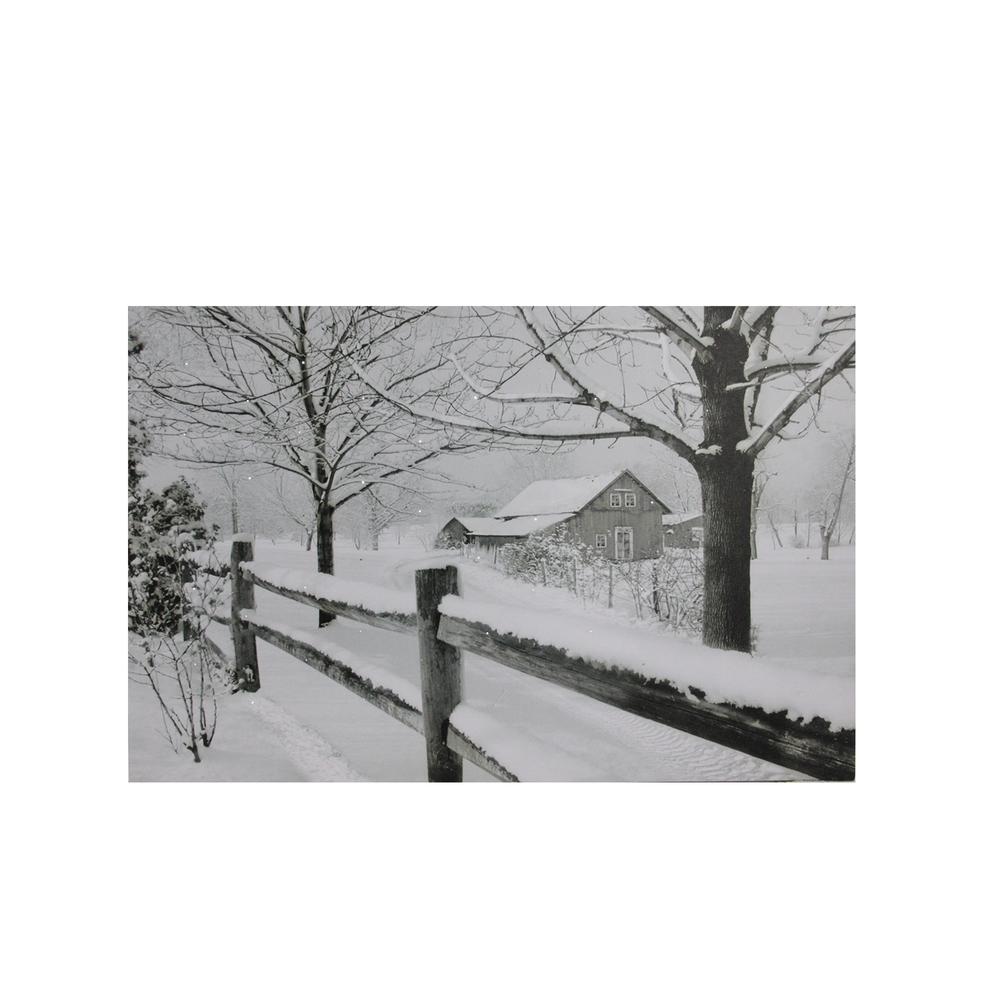 Small Fiber Optic Lighted Snowy Winter Cabin Canvas Wall Art 11.75" x 15.75". Picture 1