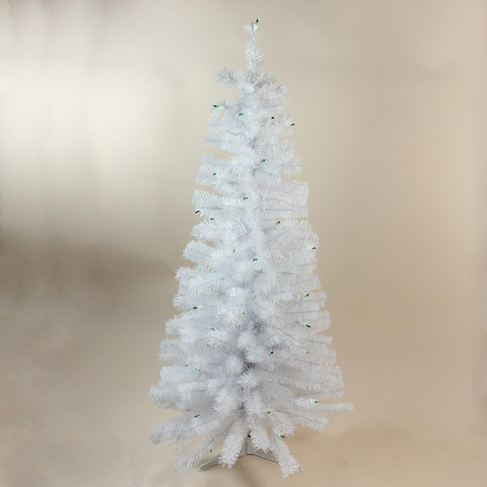 4' x 24" Pre-Lit White Artificial Christmas Tree  Green Lights. Picture 1