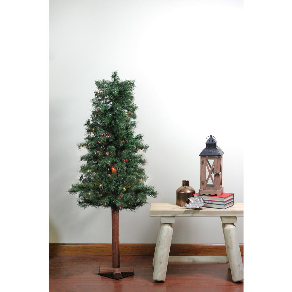 4' x 24" Pre-Lit Traditional Woodland Alpine Artificial Christmas Tree - Multi Lights. Picture 5