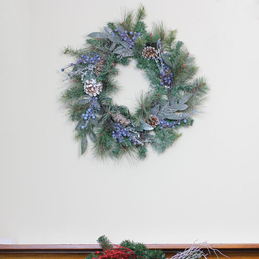 Mixed Pine and Blueberries Artificial Christmas Wreath -24-Inch  Unlit. Picture 3