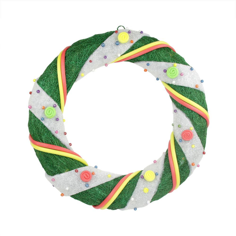 Pre-Lit Green and White Candy Striped Sisal Artificial Christmas Wreath - 18-Inch  Clear Lights. Picture 1