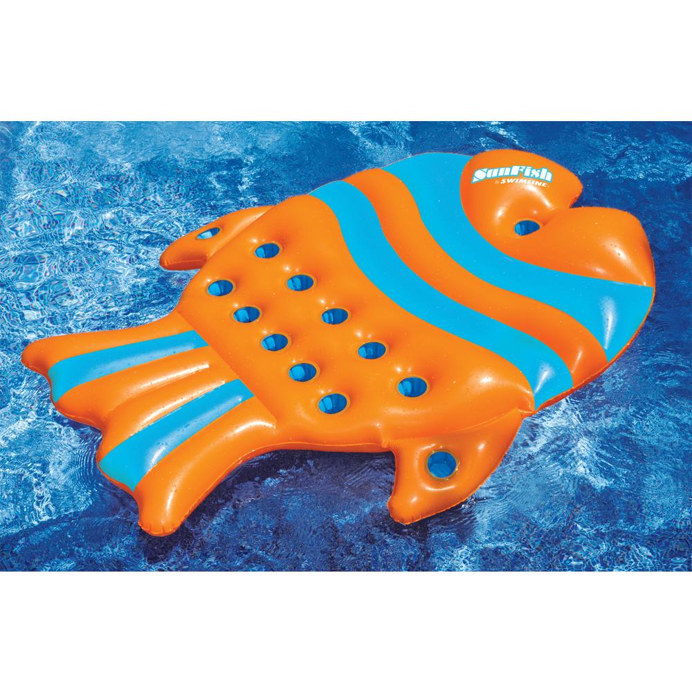 60.5" Inflatable Orange and Blue Sun Fish Swimming Pool Floating Raft. Picture 2
