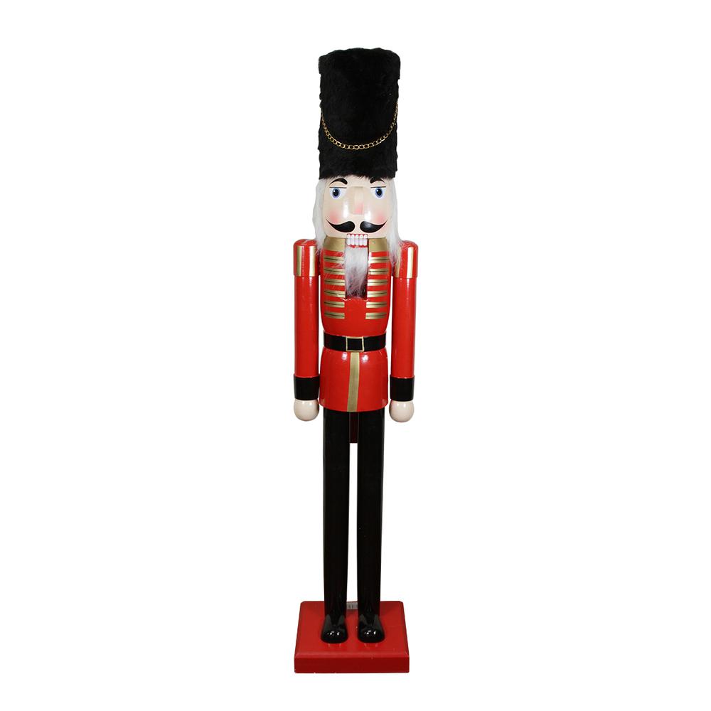 5' Commercial Size Wooden Red and Black Christmas Nutcracker Soldier. Picture 1