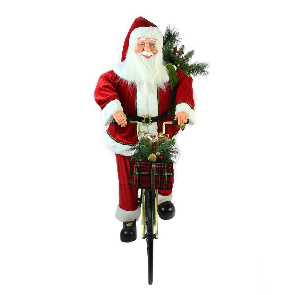 42" Traditional Santa Claus Riding a Bicycle Commercial Christmas Decoration. Picture 2