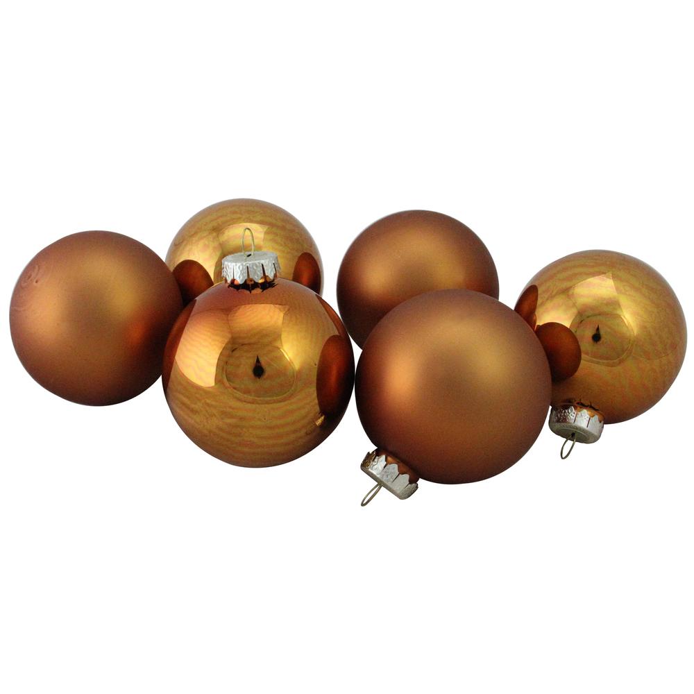 6ct Bronze and Amber Glass 2-Finish Christmas Ball Ornaments 3.25" (80mm). Picture 1