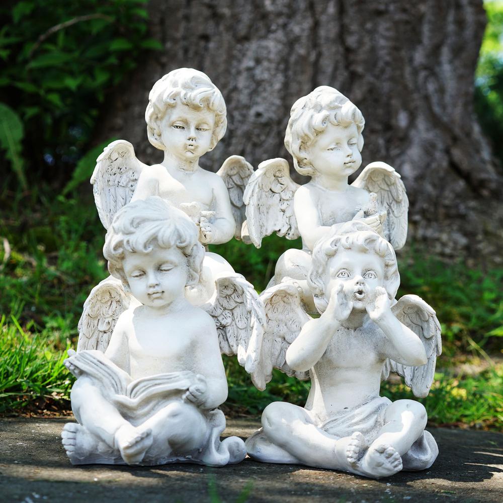 Set of 4 Gray Cherub Angel Outdoor Garden Statues 6.5". Picture 2