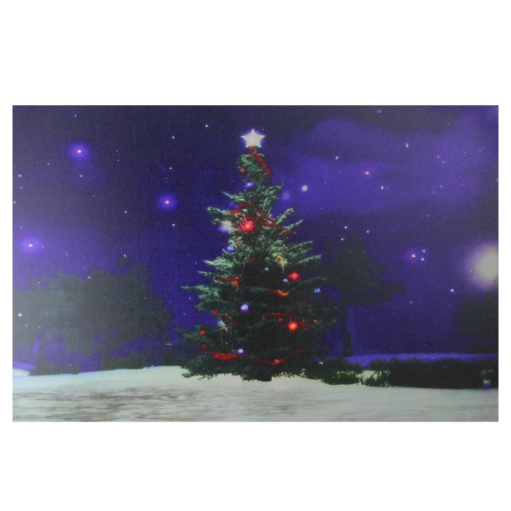 Fiber Optic and LED Lighted Color Changing Christmas Tree Canvas Wall Art 23.5" x 15.5". Picture 1