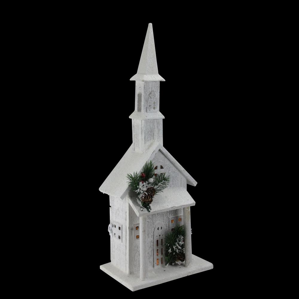 22" LED Lighted White Snowy Church Christmas Decoration. Picture 3