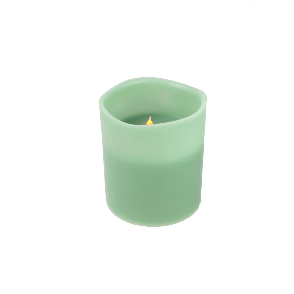 8" Sage Green Battery Operated Flameless LED Lighted 3-Wick Flickering Wax Christmas Pillar Candle. Picture 1