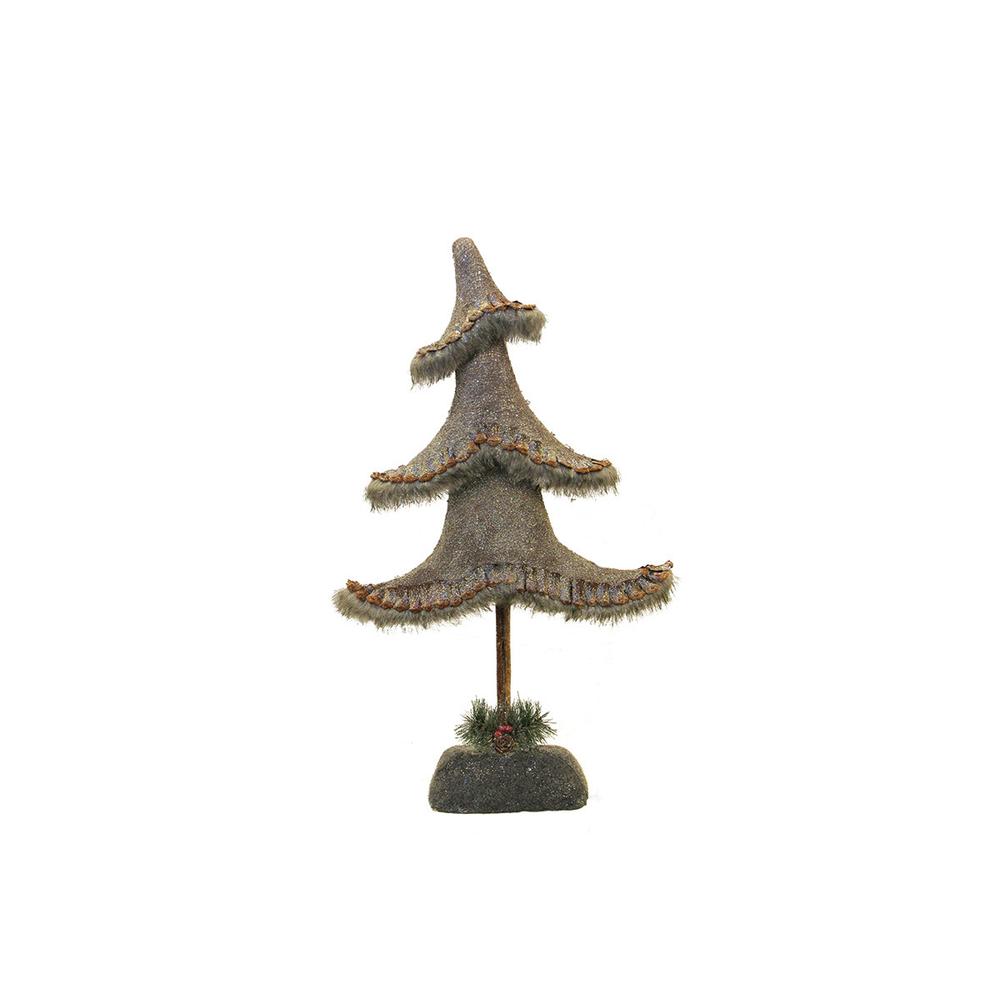 23.5" Brown and Gray Glittered Country Rustic Tree Christmas Tabletop Decor. Picture 1