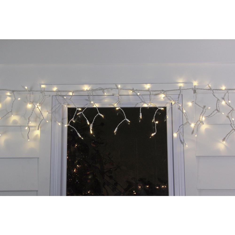 100ct White LED Wide Angle Icicle Christmas Lights - White Wire. Picture 2