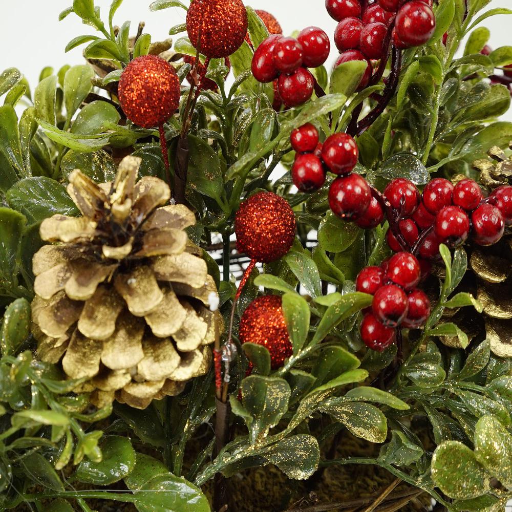12" Red and Green Pine Cones Berries Christmas Tabletop Decoration. Picture 2