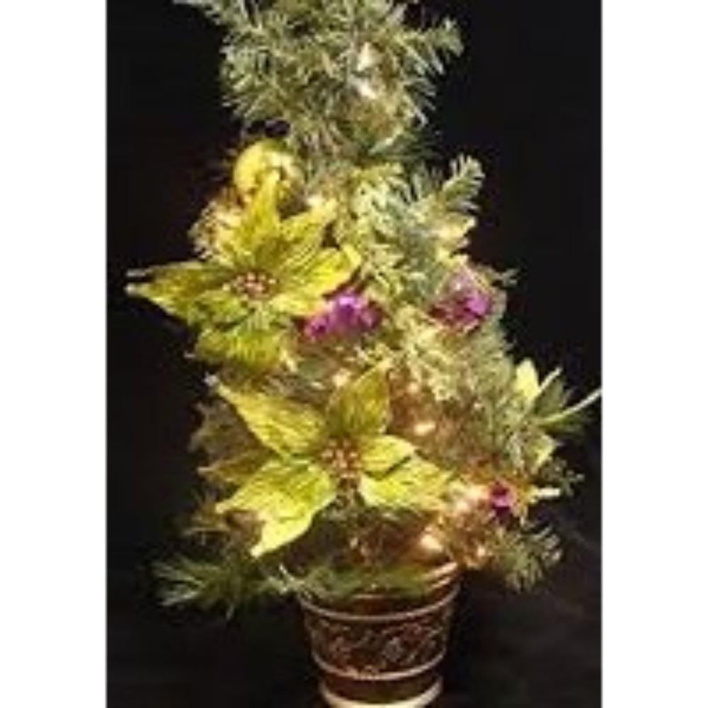 2.5' Pre-Lit Potted Lime Green Poinsettia Pine Slim Artificial Christmas Tree - Clear Lights. Picture 3