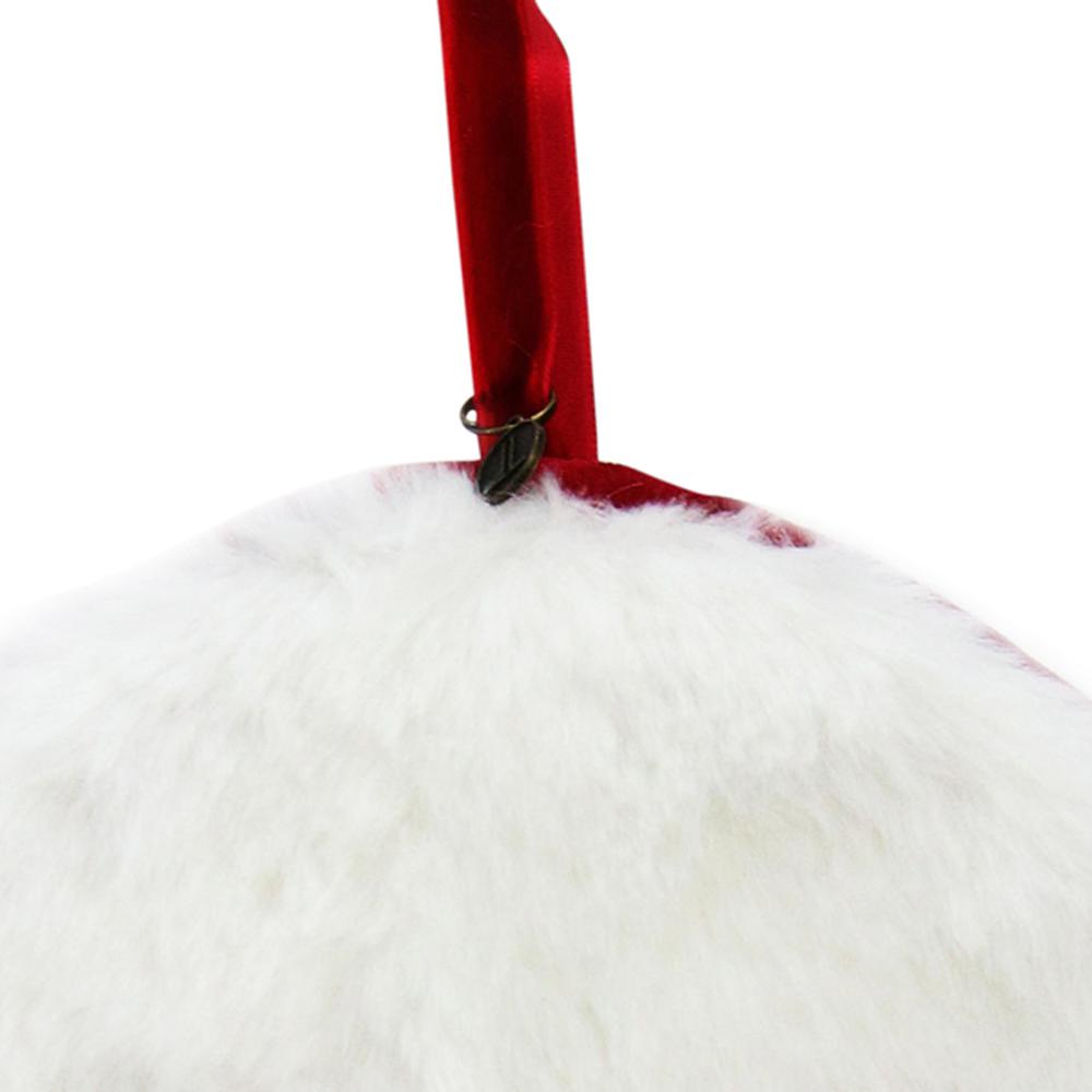 7.5" Red and White "Merry Christmas" Faux Fur Decorative Christmas Disc Ornament. Picture 3
