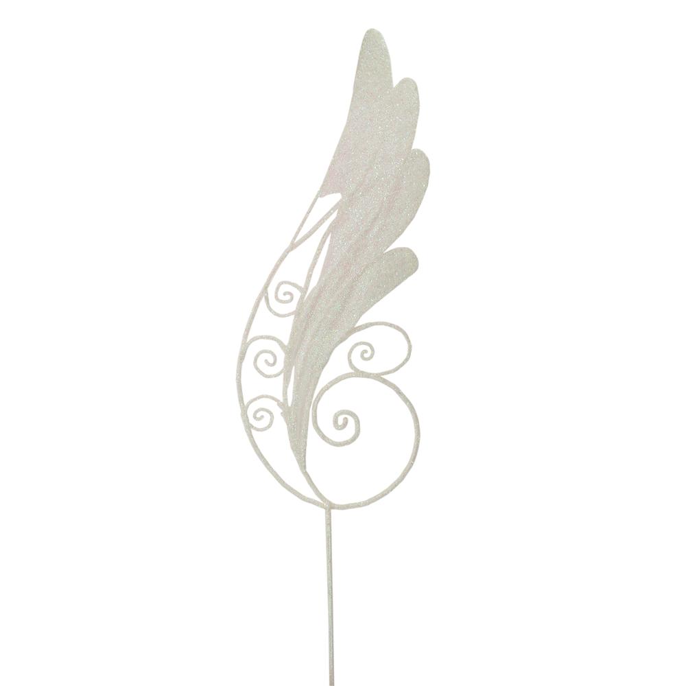 38.5" White Iridescent Glitter Angel Wing Artificial Christmas Craft Pick. Picture 1