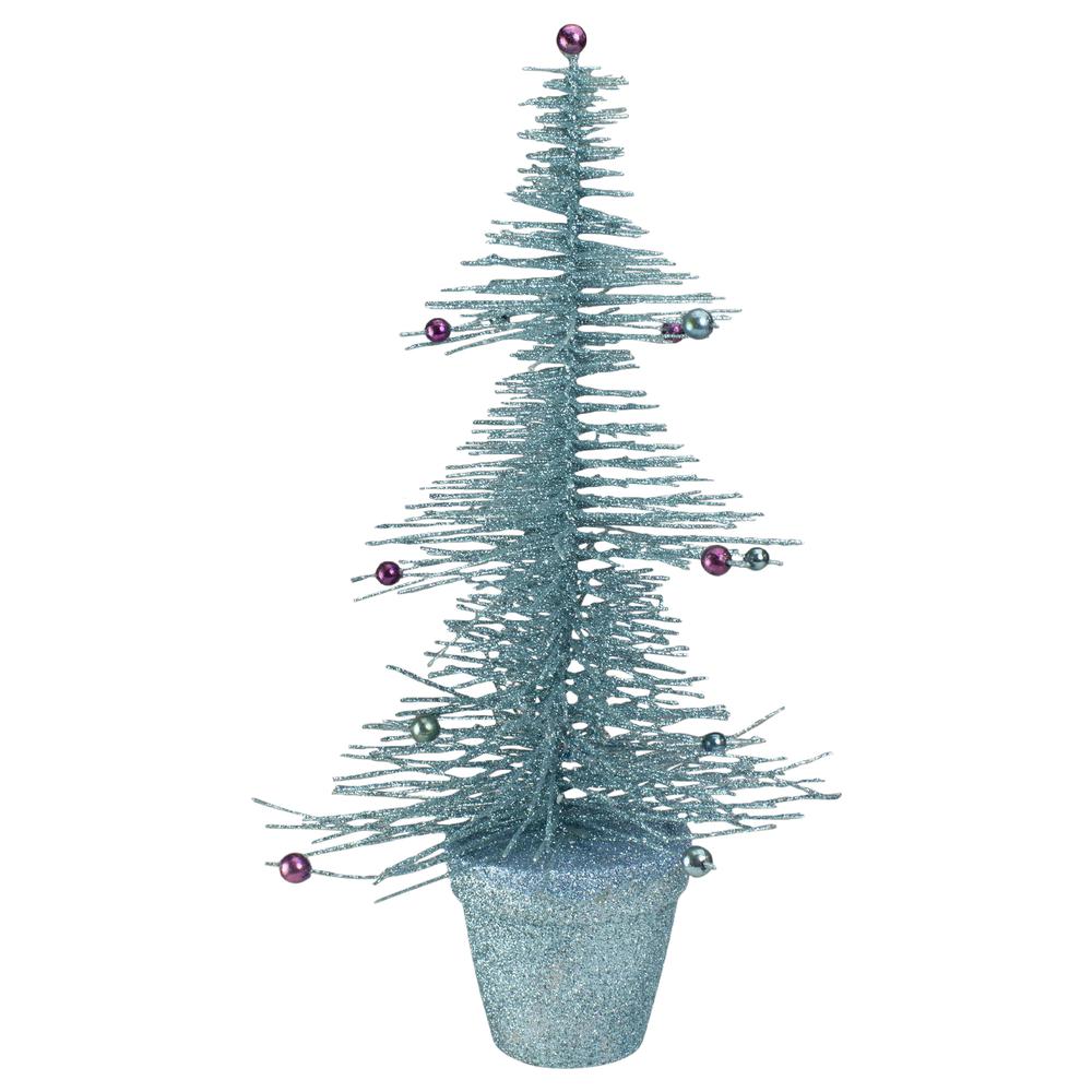 16" Whimsical Turquoise Glittered Spike Table Tree - Unlit. The main picture.