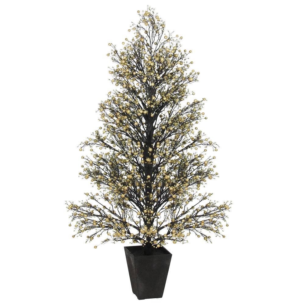 4.25' Gold and Black Glittered Berry Artificial Christmas Topiary Tree - Unlit. Picture 1
