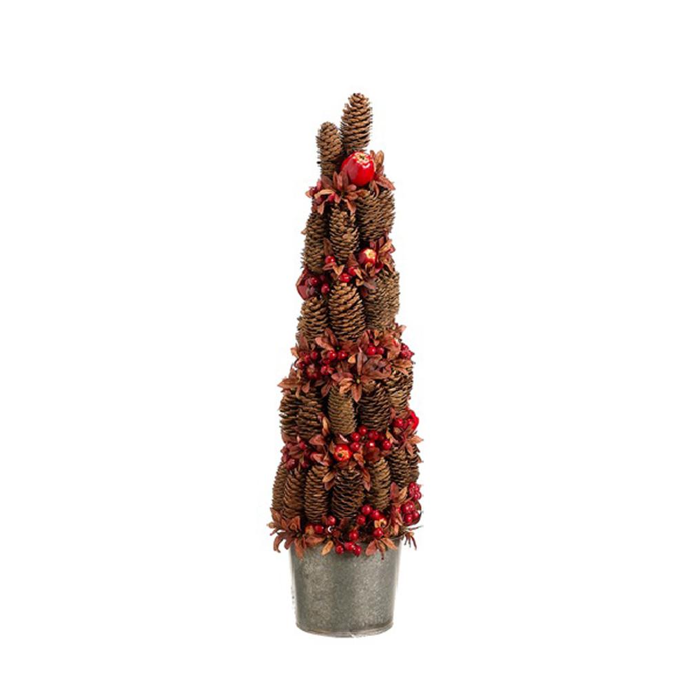 2' Red Potted Pine Cone Crab Apple Pencil Artificial Christmas Tree - Unlit. Picture 1