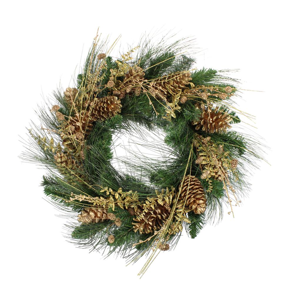 Gold Glitter Pine Cone and Berry Artificial Christmas Wreath - 26-Inch  Unlit. The main picture.