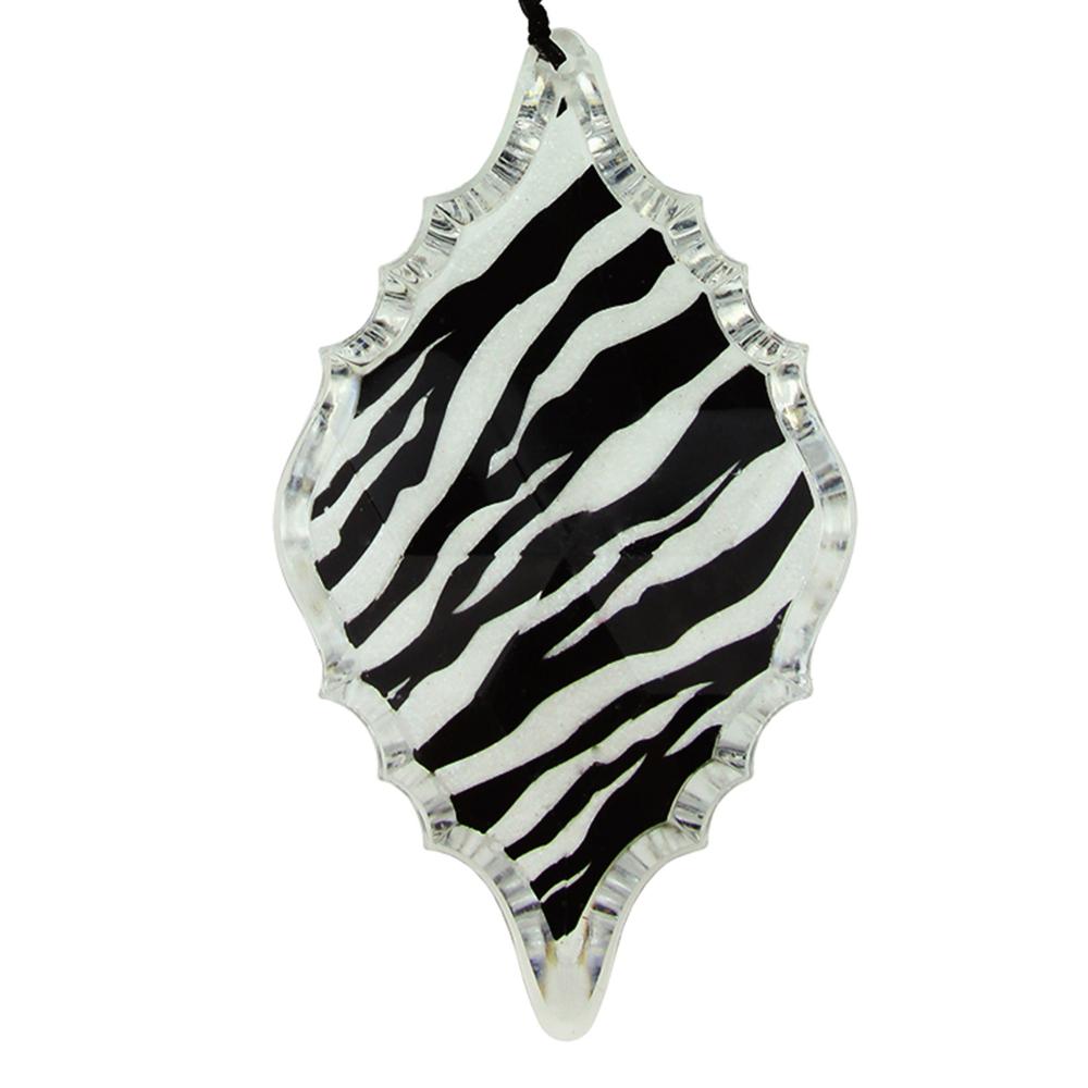 5.5" Black and White Glittered Zebra Print Christmas Diamond Prism Ornament. Picture 2