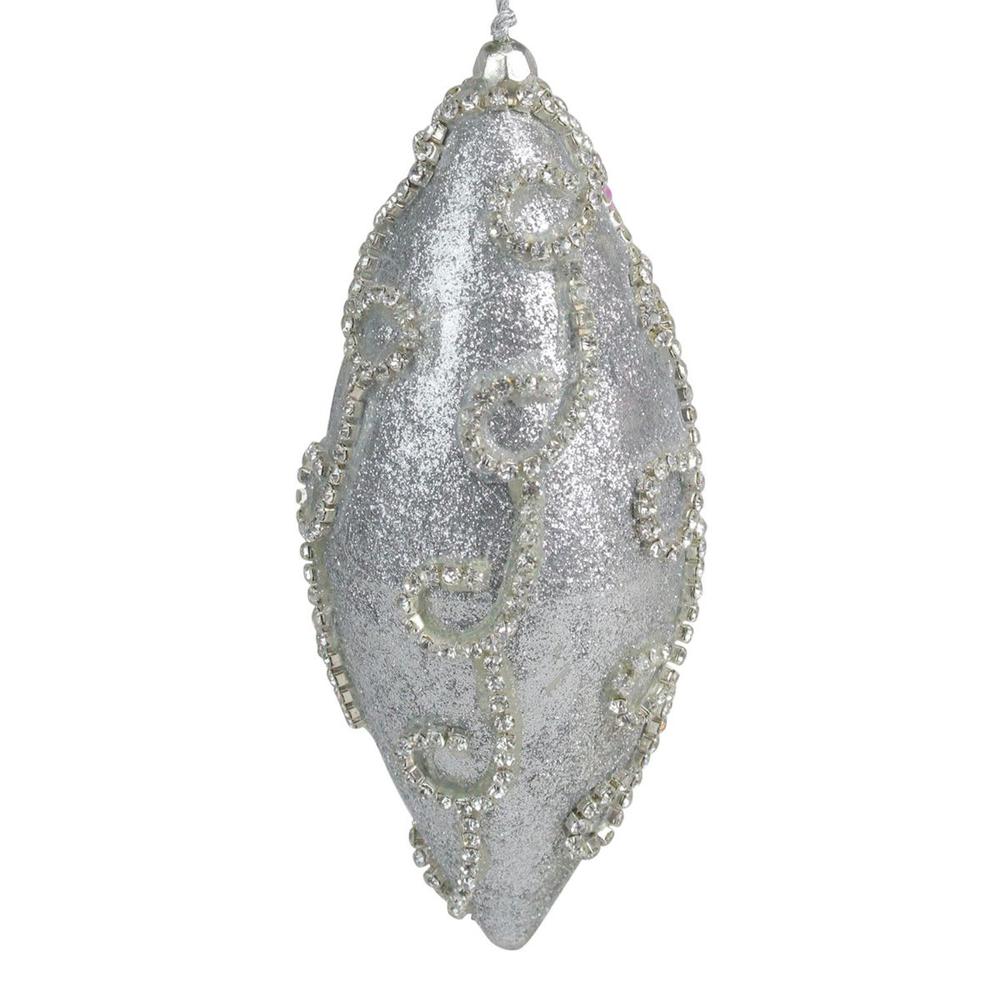Glitter Silver Shatterproof Christmas Finial Ornament 6". Picture 2