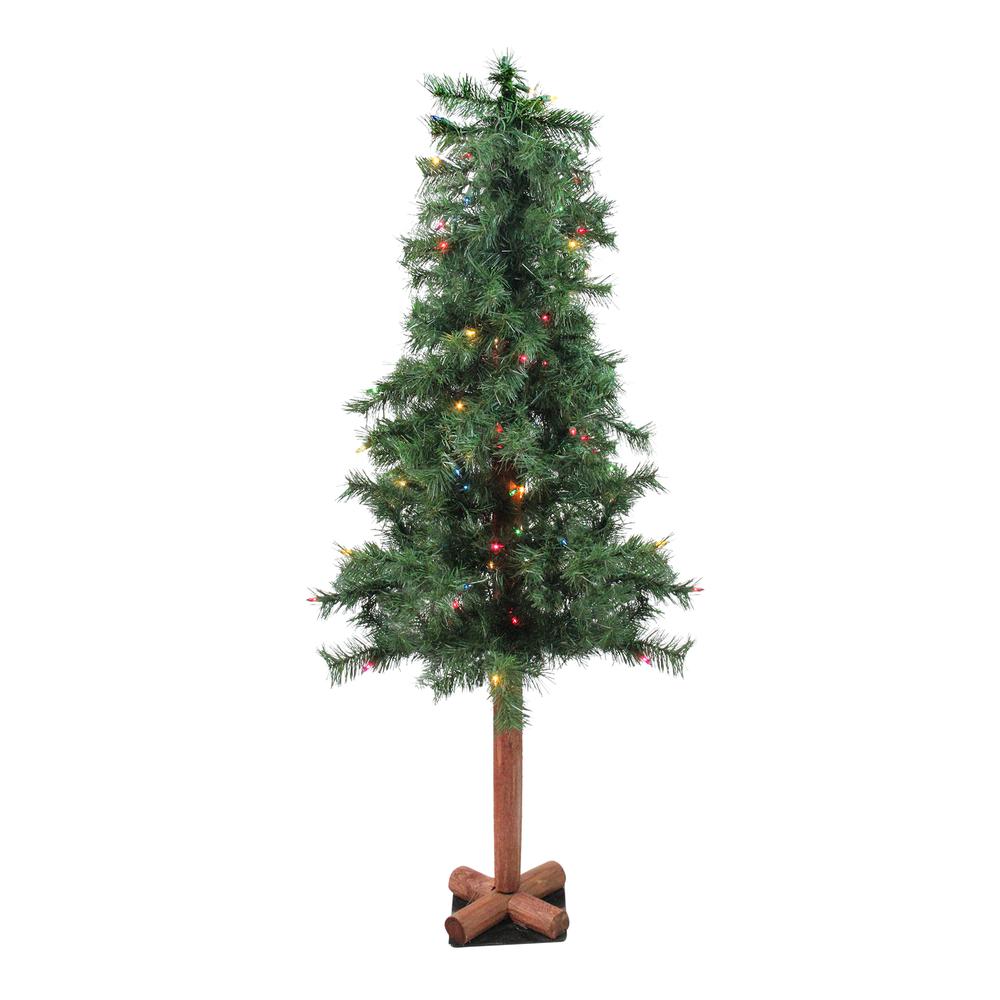 4' x 24" Pre-Lit Traditional Woodland Alpine Artificial Christmas Tree - Multi Lights. Picture 1