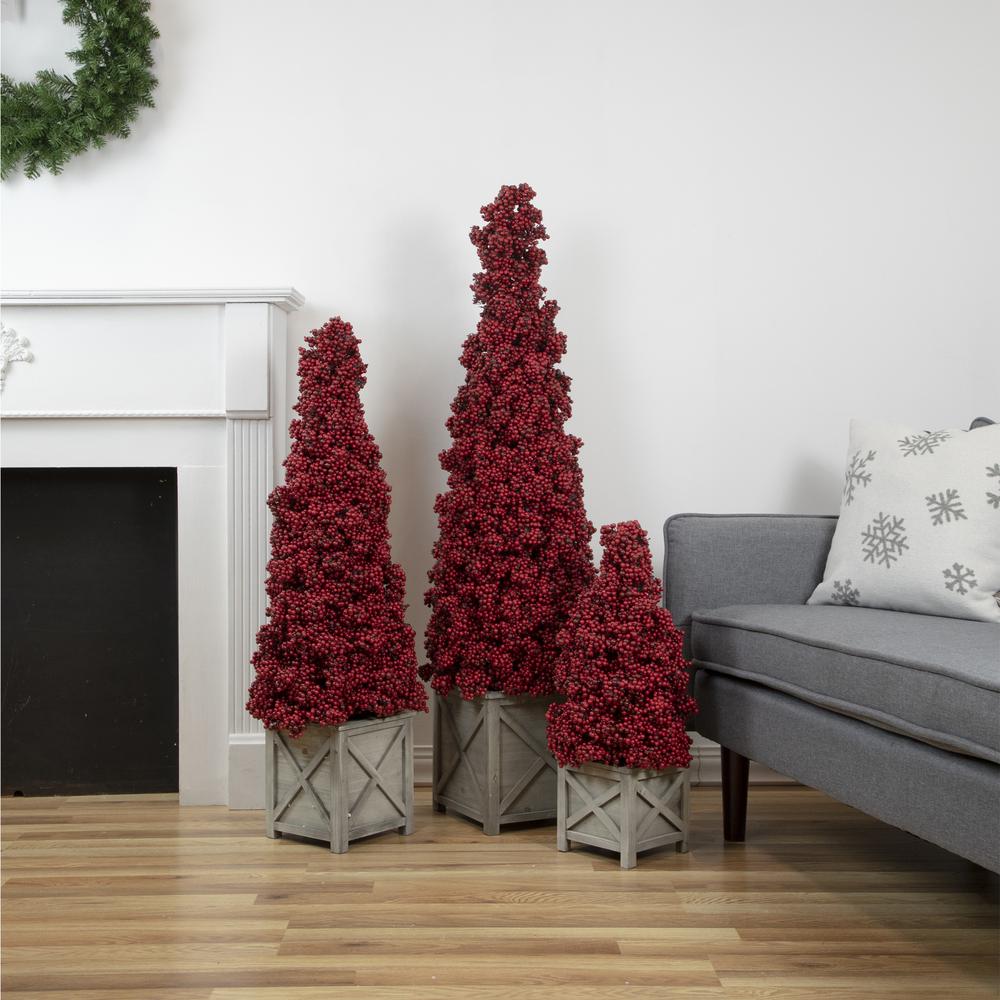 50" Red Berry Cone Potted Christmas Topiary. Picture 2