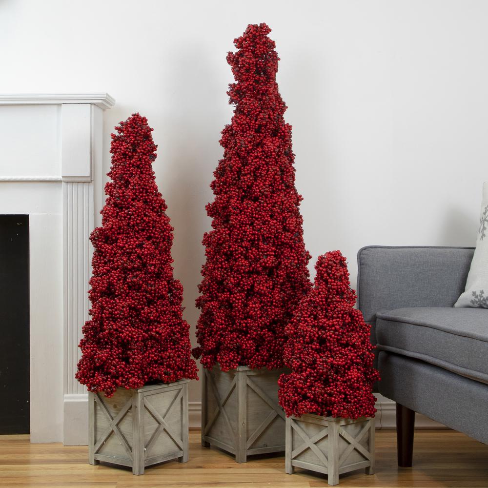 40" Red Berry Cone Potted Christmas Topiary. Picture 2