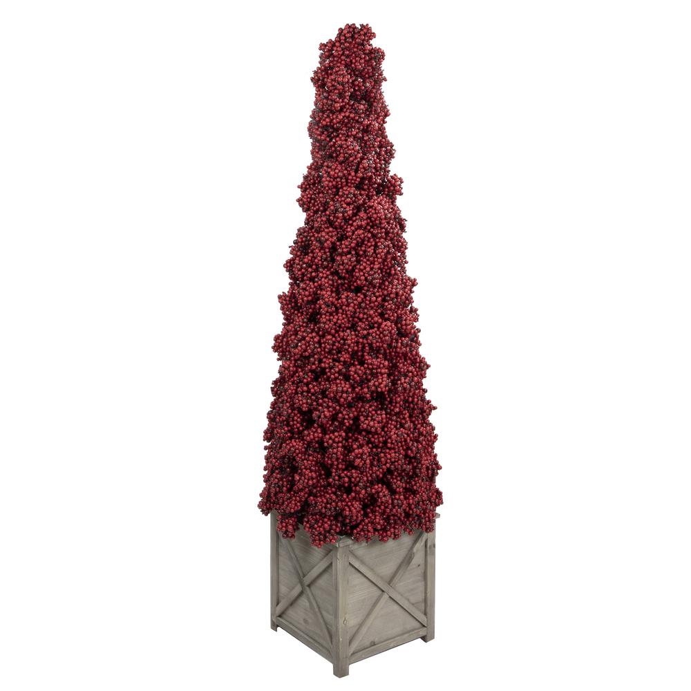 50" Red Berry Cone Potted Christmas Topiary. Picture 3