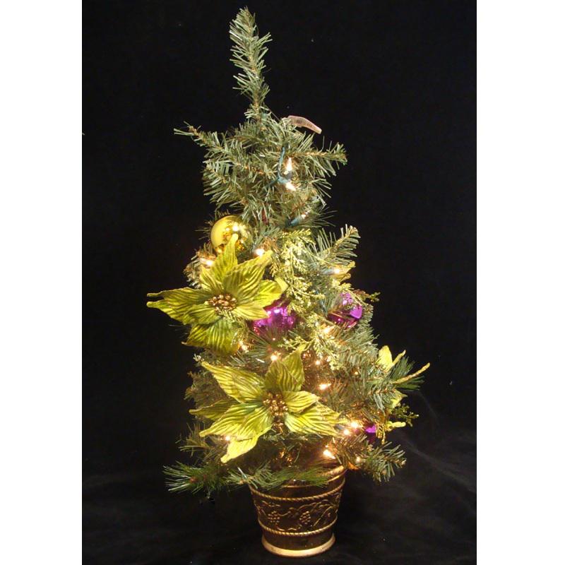 2.5' Pre-Lit Potted Lime Green Poinsettia Pine Slim Artificial Christmas Tree - Clear Lights. Picture 1