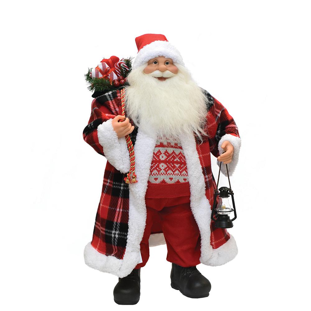 24" Red and White Santa Claus with Lantern and Gift Bag Christmas Figure. Picture 1