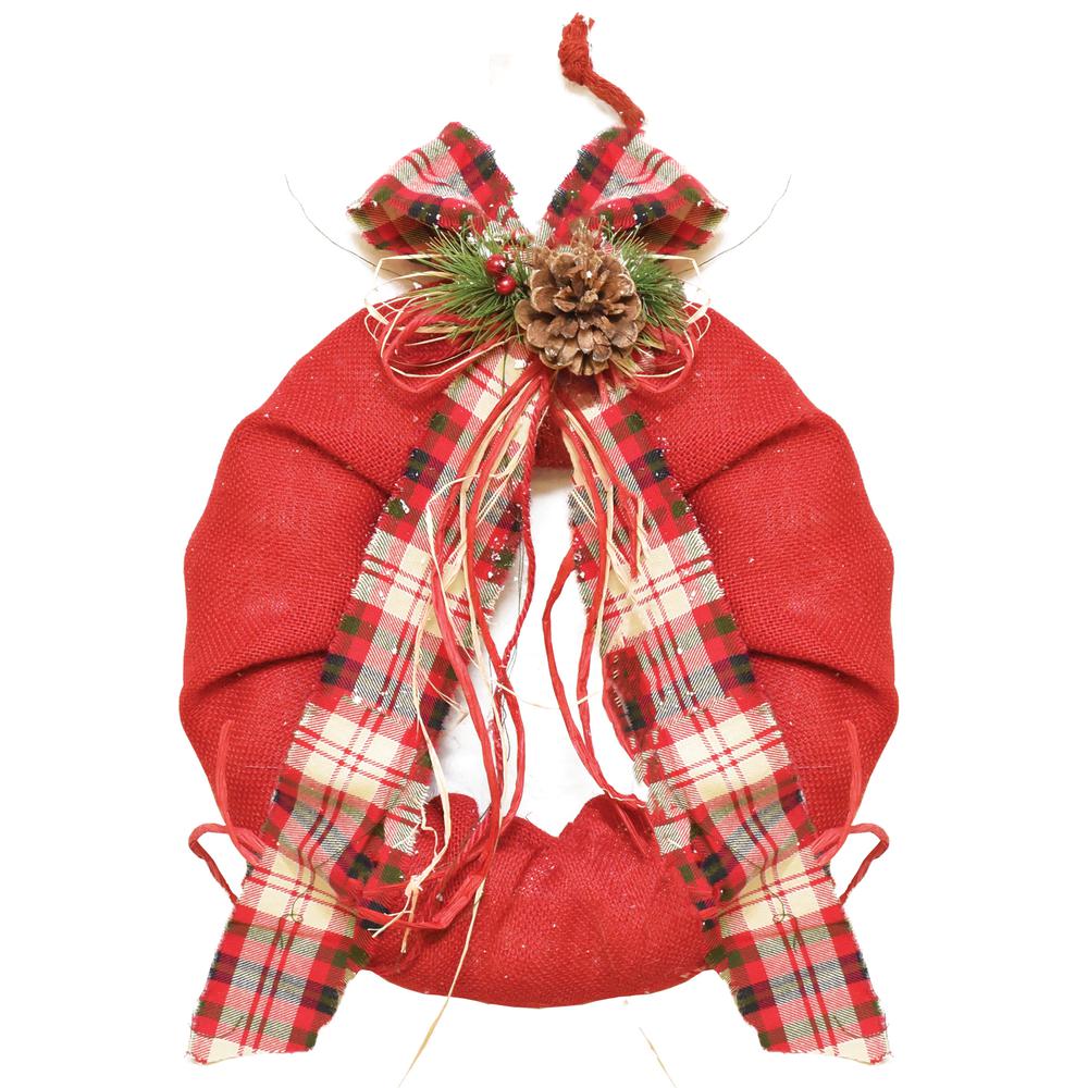 Red Plaid Bow and Pine Accents Artificial Christmas Wreath - 13-Inch  Unlit. Picture 1