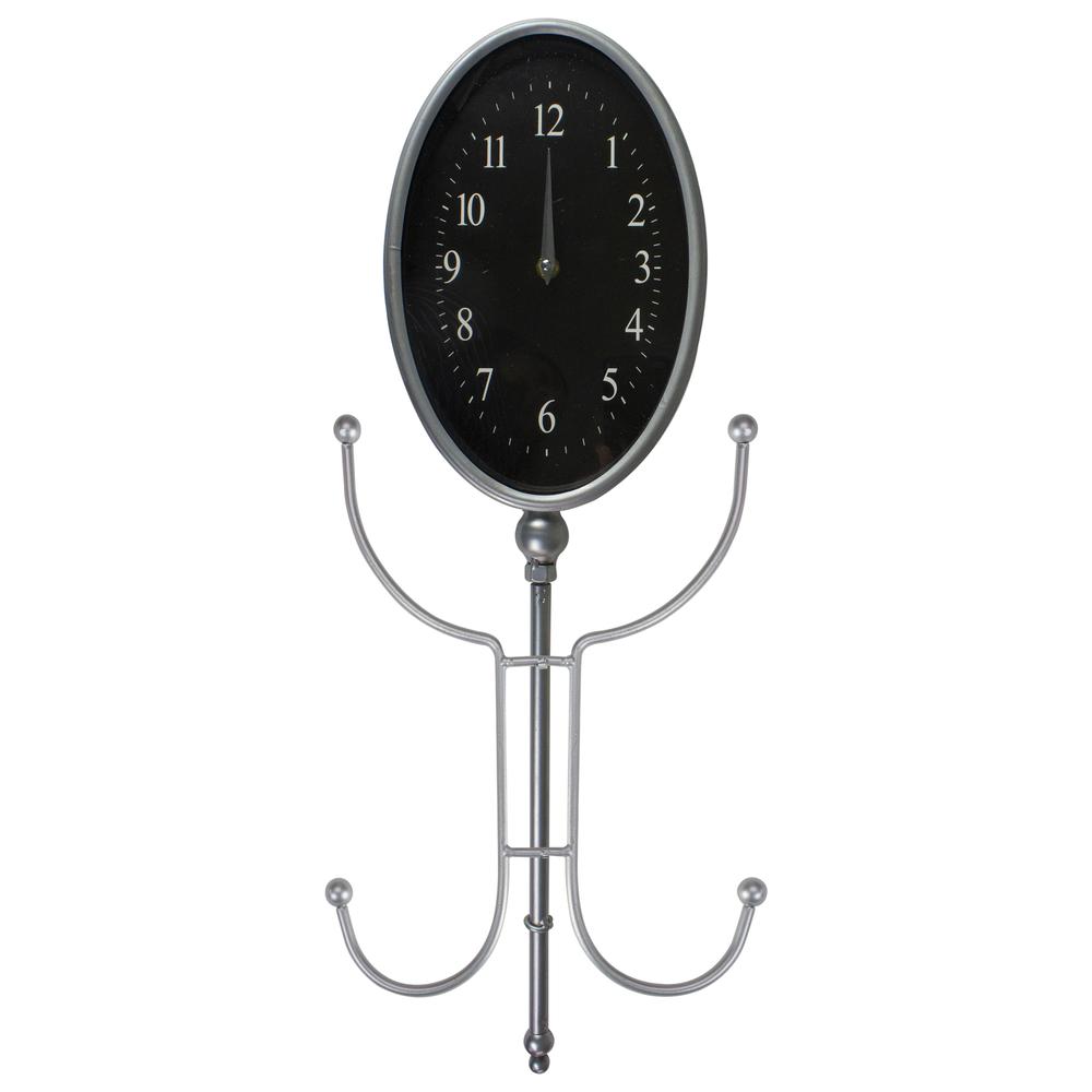 32" Silver Oval Wall Clock With Hooks and Hangers. The main picture.