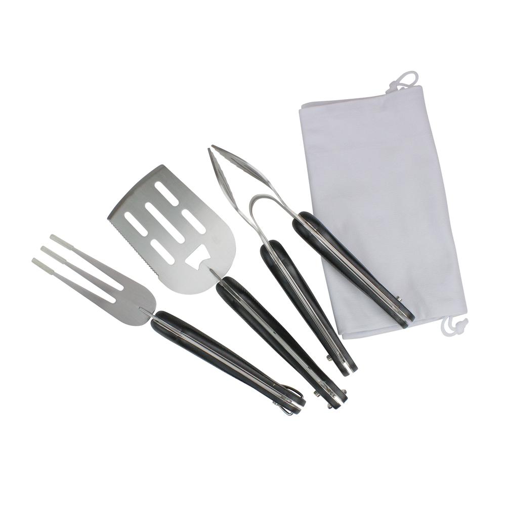 Set of 3 Black and Silver Folding BBQ Tool Set 18". The main picture.