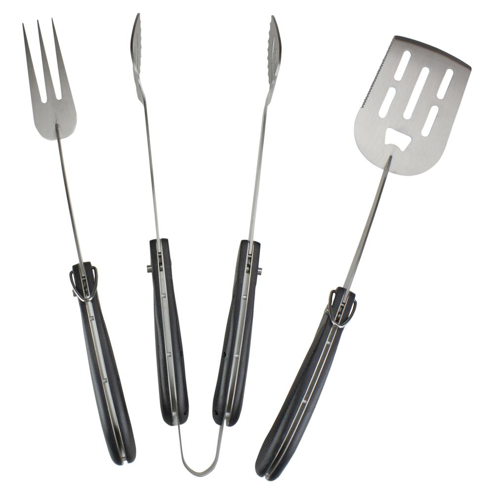 Set of 3 Black and Silver Folding BBQ Tool Set 18". Picture 2