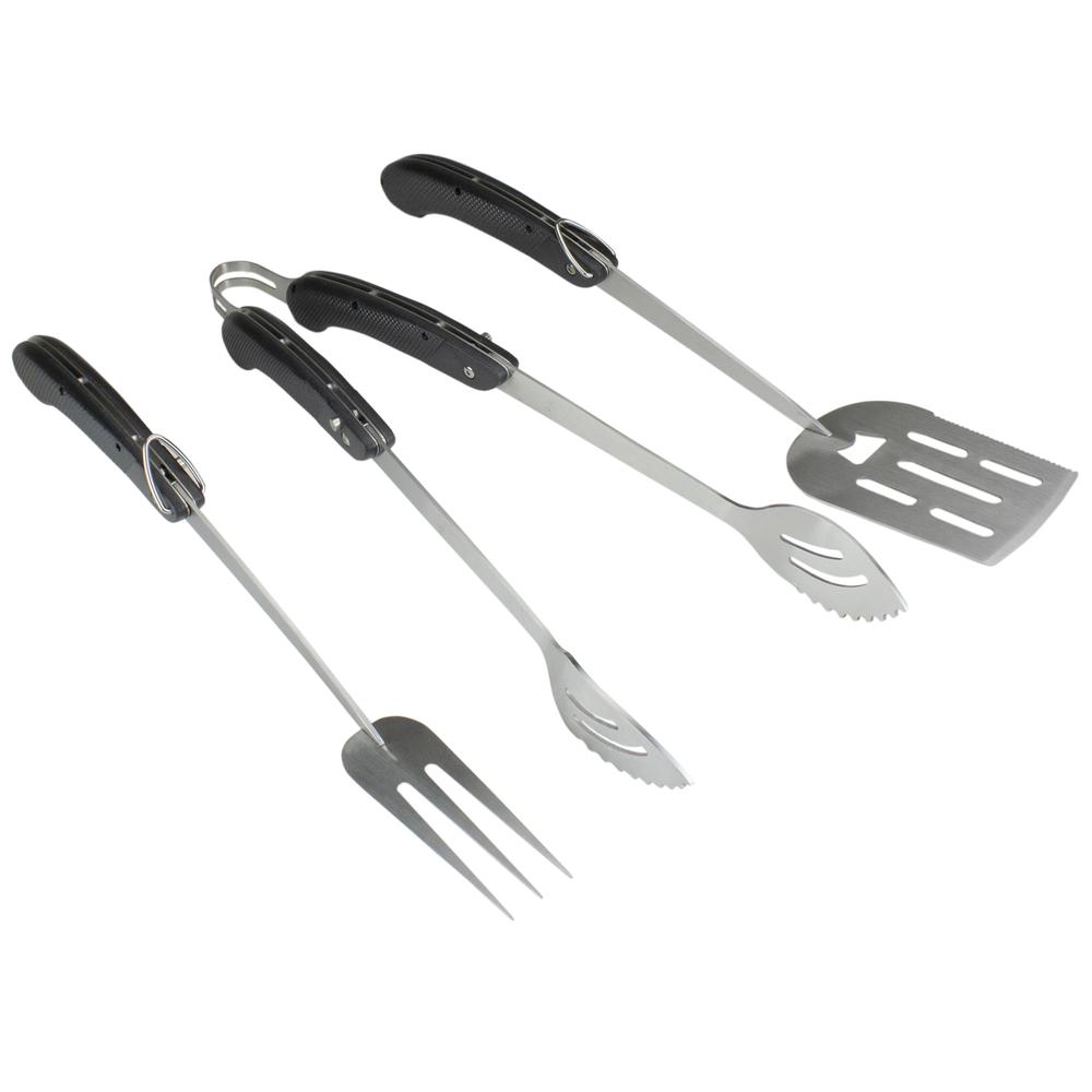 Set of 3 Black and Silver Folding BBQ Tool Set 18". Picture 3