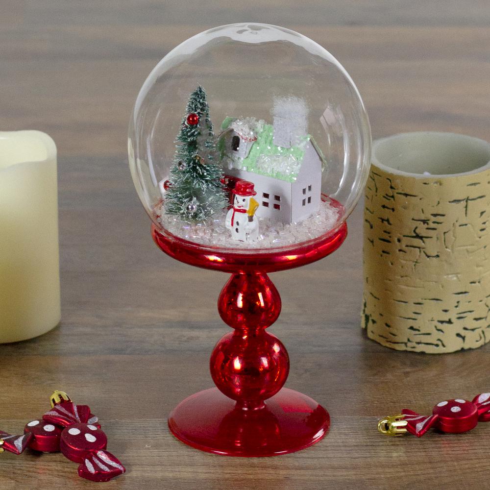 8.75" Red Holiday Scene Pedestal Globe Tabletop Decoration. Picture 3