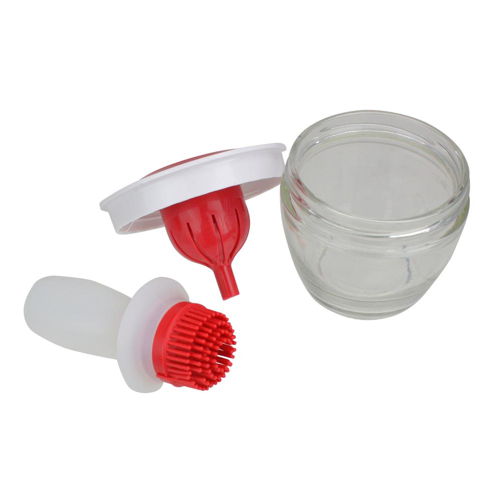 6" Red and White Silicone Basting Brush and Bowl Set. Picture 2