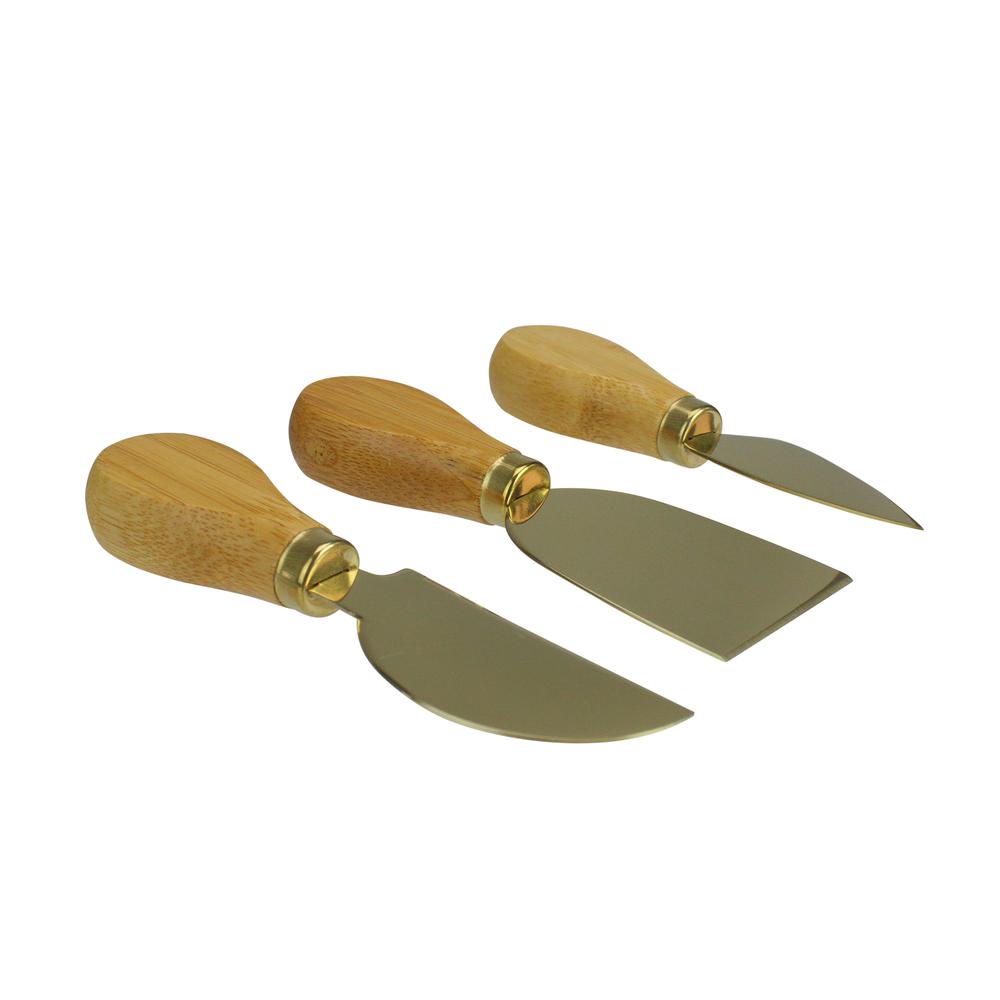 Set of 3 Golden Cheese Knives with Bamboo Handle 5". Picture 2