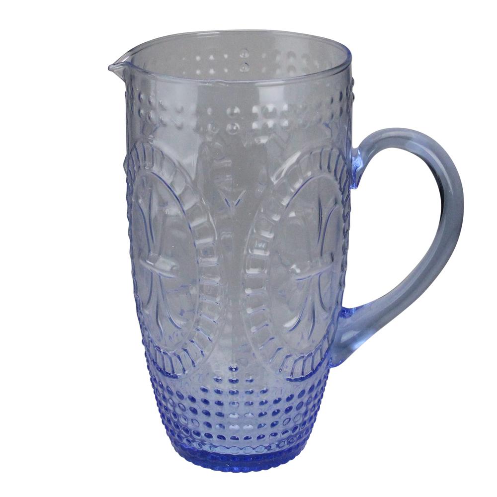 8.75" Blue Textured Glass Beverage Pitcher. Picture 1