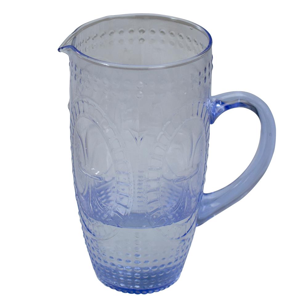 8.75" Blue Textured Glass Beverage Pitcher. Picture 3