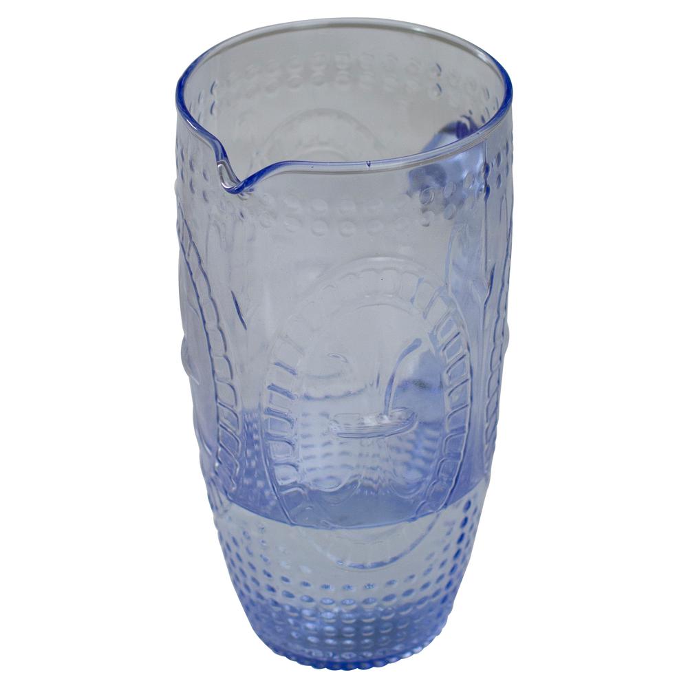8.75" Blue Textured Glass Beverage Pitcher. Picture 4