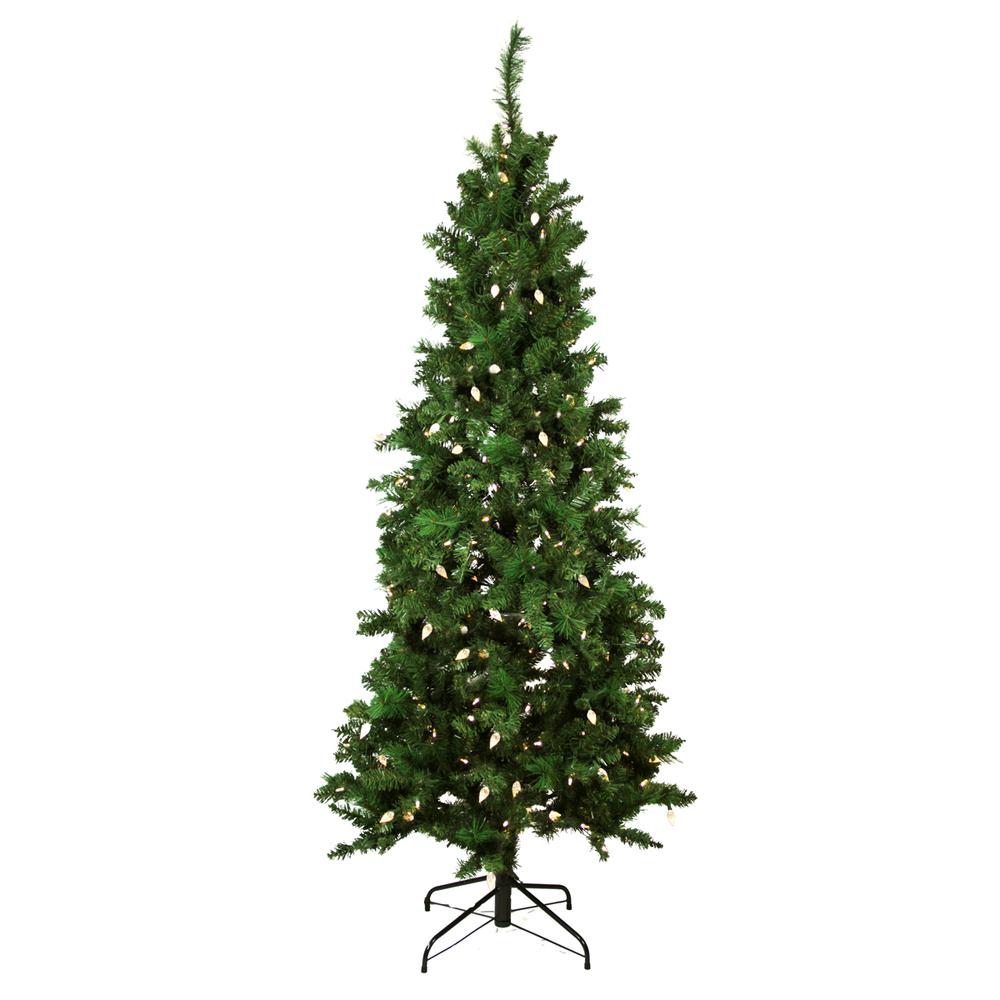 7' Pre-Lit Slim Mixed Long Needle Pine Artificial Christmas Tree - Multicolor LED Lights. Picture 1