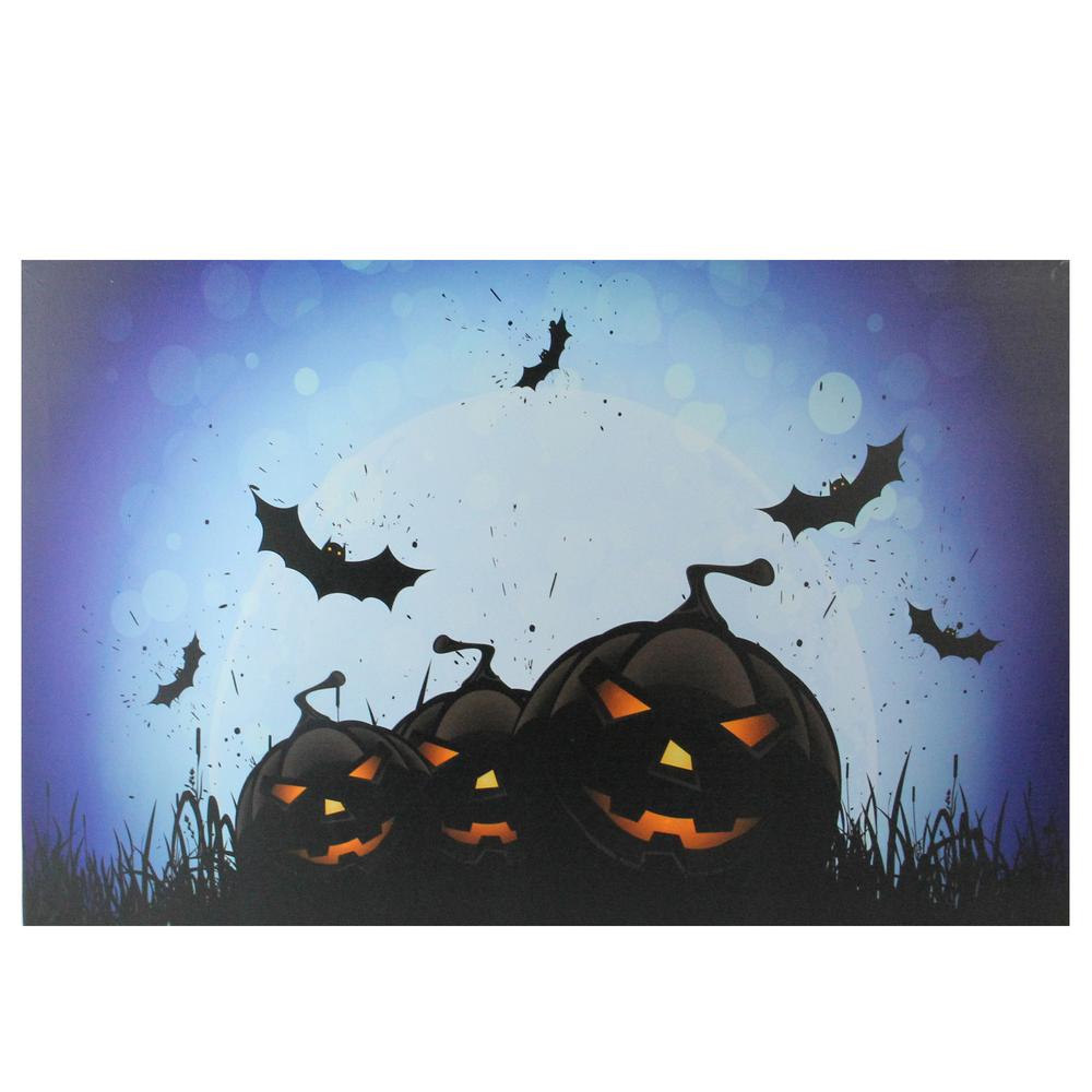 LED Lighted Jack-O-Lanterns and Bats Halloween Canvas Wall Art 23.5" x 15.5". Picture 1