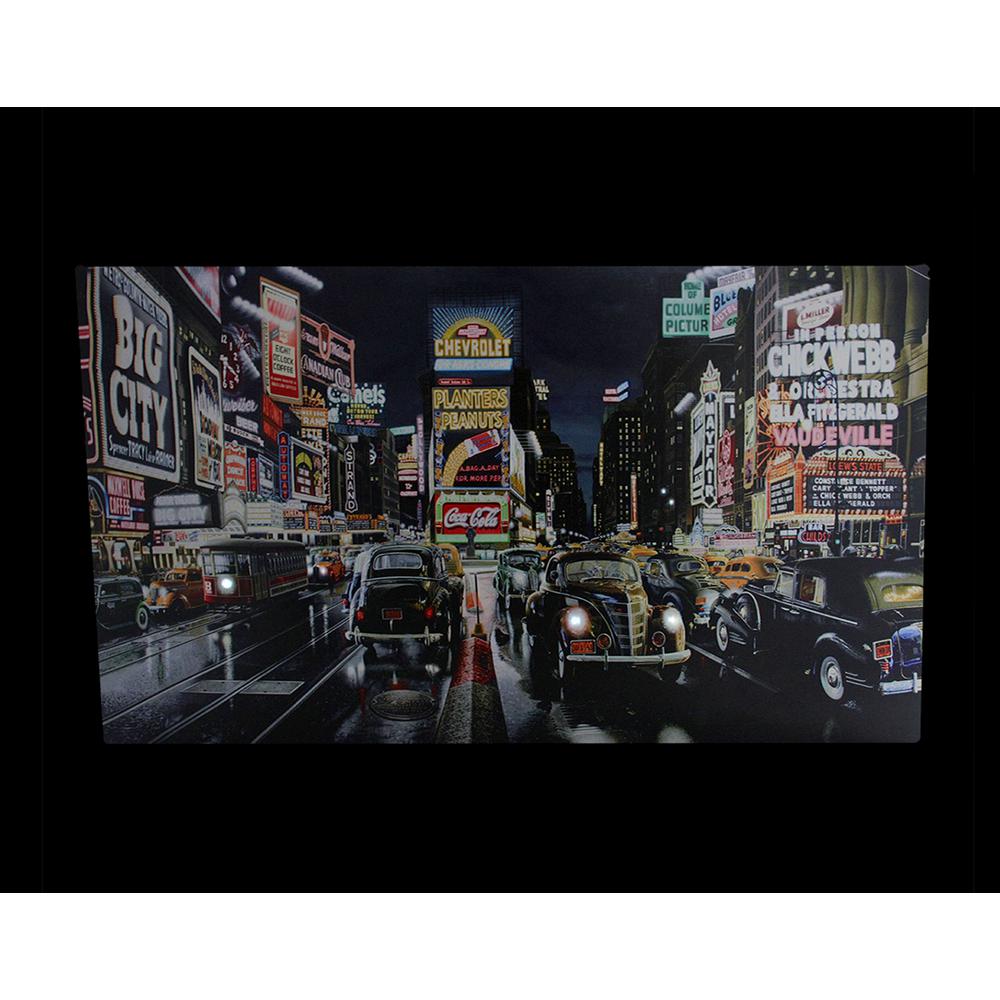 LED Lighted NYC Times Square and Classic Cars Canvas Wall Art 15.75" x 23.75". Picture 2
