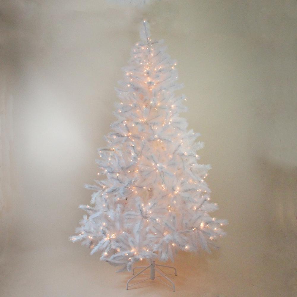 7.5' Pre-Lit Iridescent White Alaskan Pine Artificial Christmas Tree - Clear Lights. Picture 1