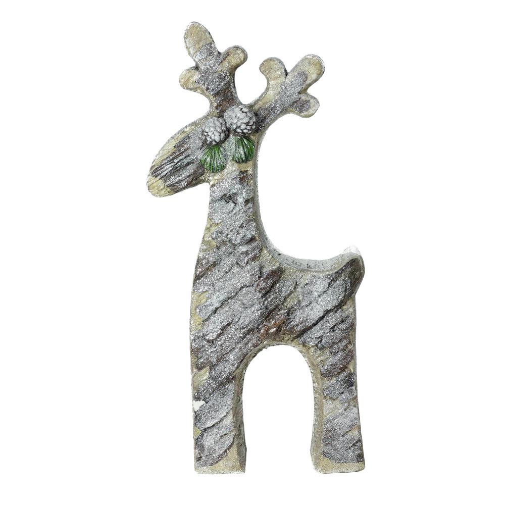 22" Gray Rustic Glittered Christmas Reindeer Tabletop Decor. Picture 1