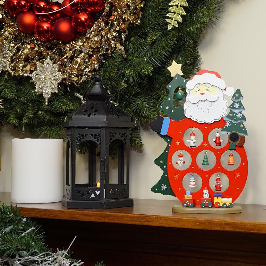 10.25" Red and Green Santa Claus Cut-Out with Miniature Ornaments Christmas Table Top Decoration. Picture 3