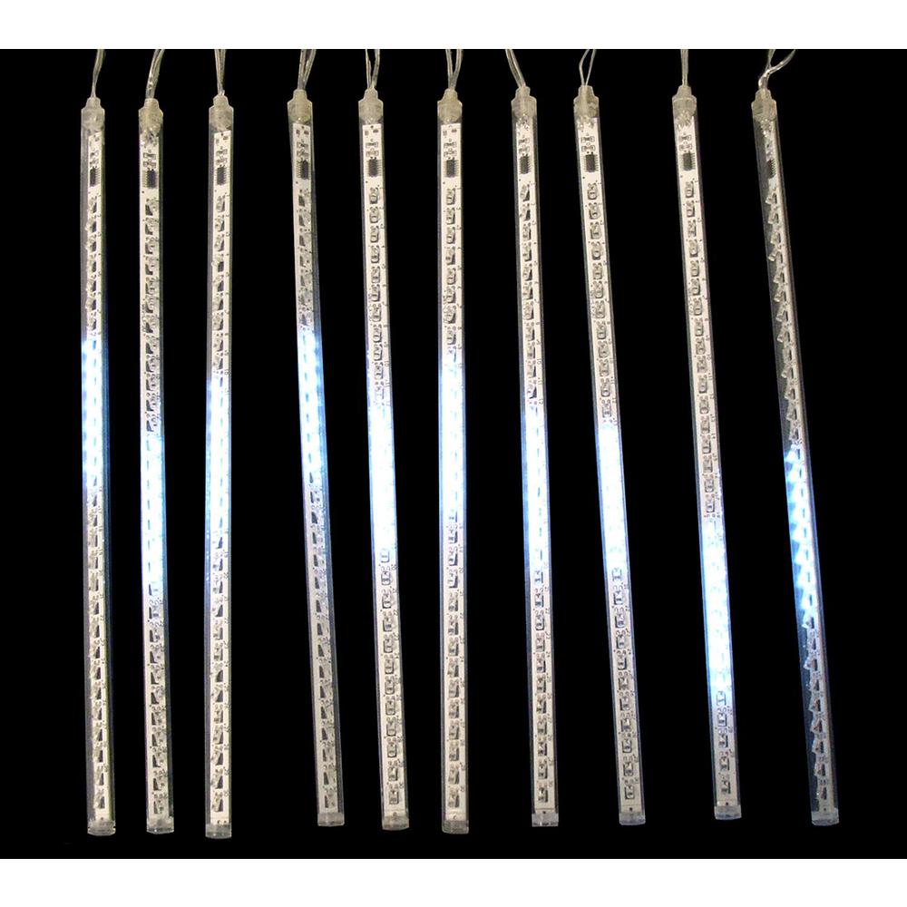 Set of 10 White LED Dripping Snowfall Icicle Christmas Lights - 20.5 ft Clear Wire. Picture 2