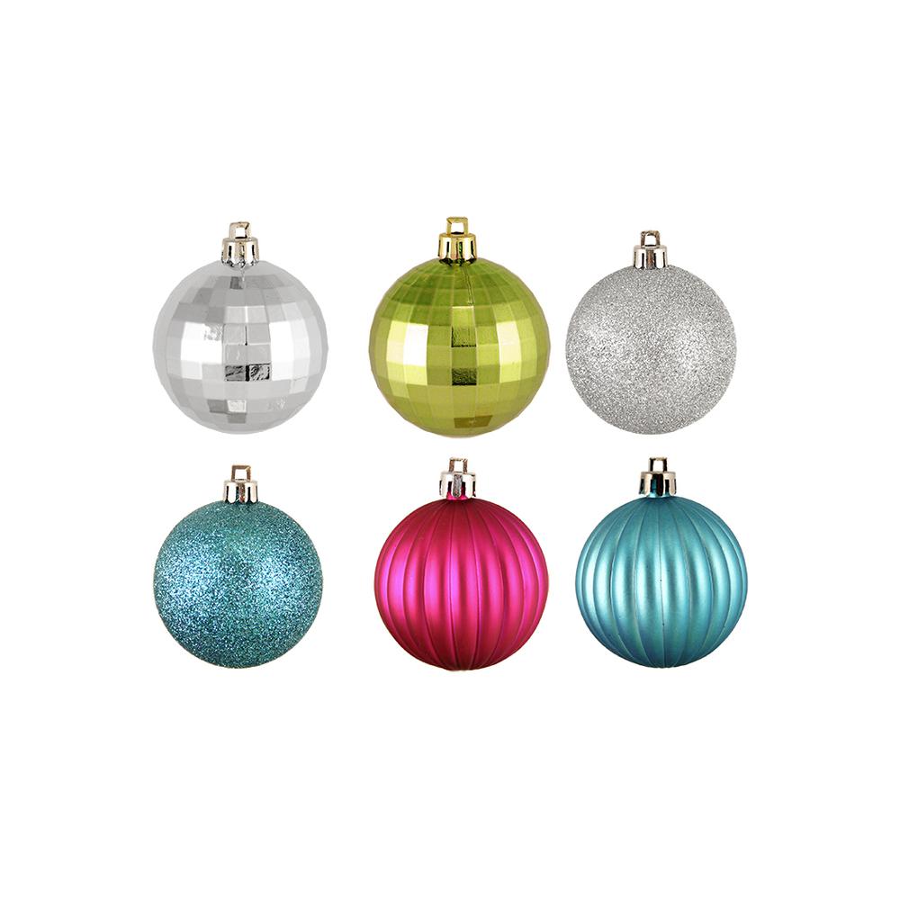100ct Silver and Green Shatterproof 3-Finish Jewel Tone Christmas Ball Ornaments 2.5" (60mm). Picture 1